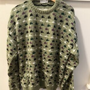 AREA Green and Purple Patterned Crewneck Sweater
